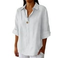 thumbnail image 2 of tarylea Womens Linen Shirt 3/4 Sleeve Turn down Collar V Neck T-Shirts Casual Lightweight Breathable Summer Tops, 2 of 5