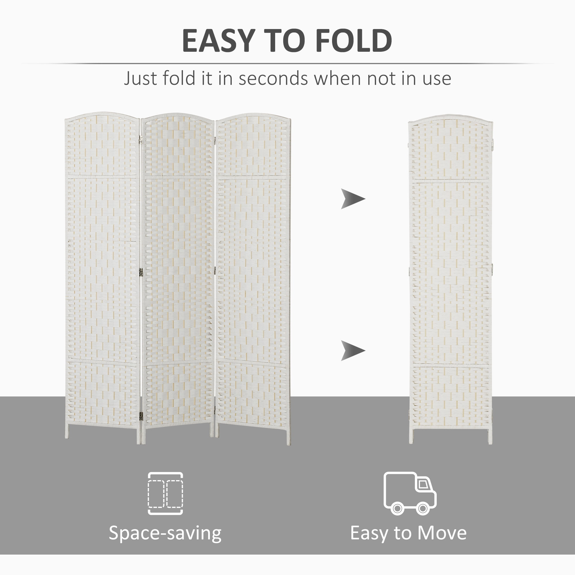 Room Divider, 3 Panel Folding Privacy Screen, 6FT Tall Portable Weave Partition Wall Divider for Bedroom, White