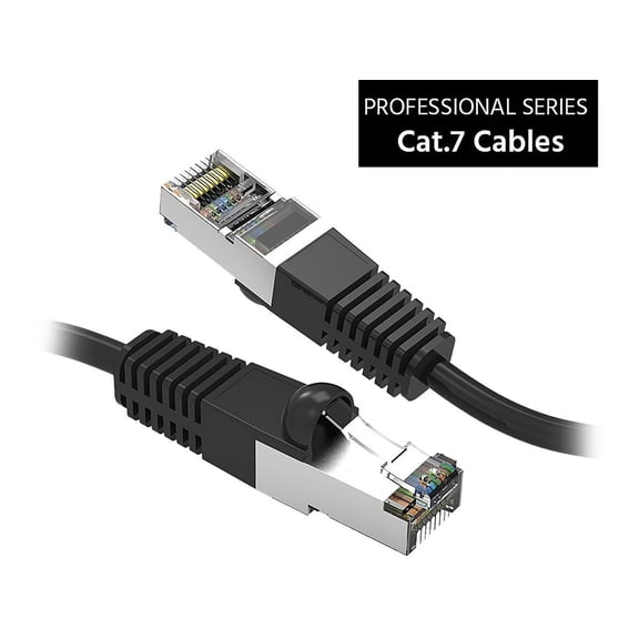 Nippon Labs Cat7 Shielded (SSTP) 600MHz Ethernet Network Booted Cable, 26AWG 3 Feet Gigabit LAN Network Cable RJ45 High Speed Patch Cable, Black, 60CAT7-3BK