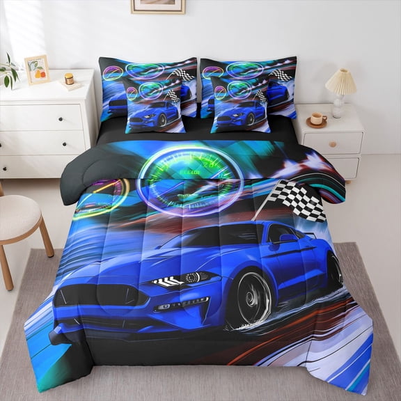 Castle Fairy Kids Children Speed Race Car Twin Bedding Sets,Sport Bedding Comforter Set