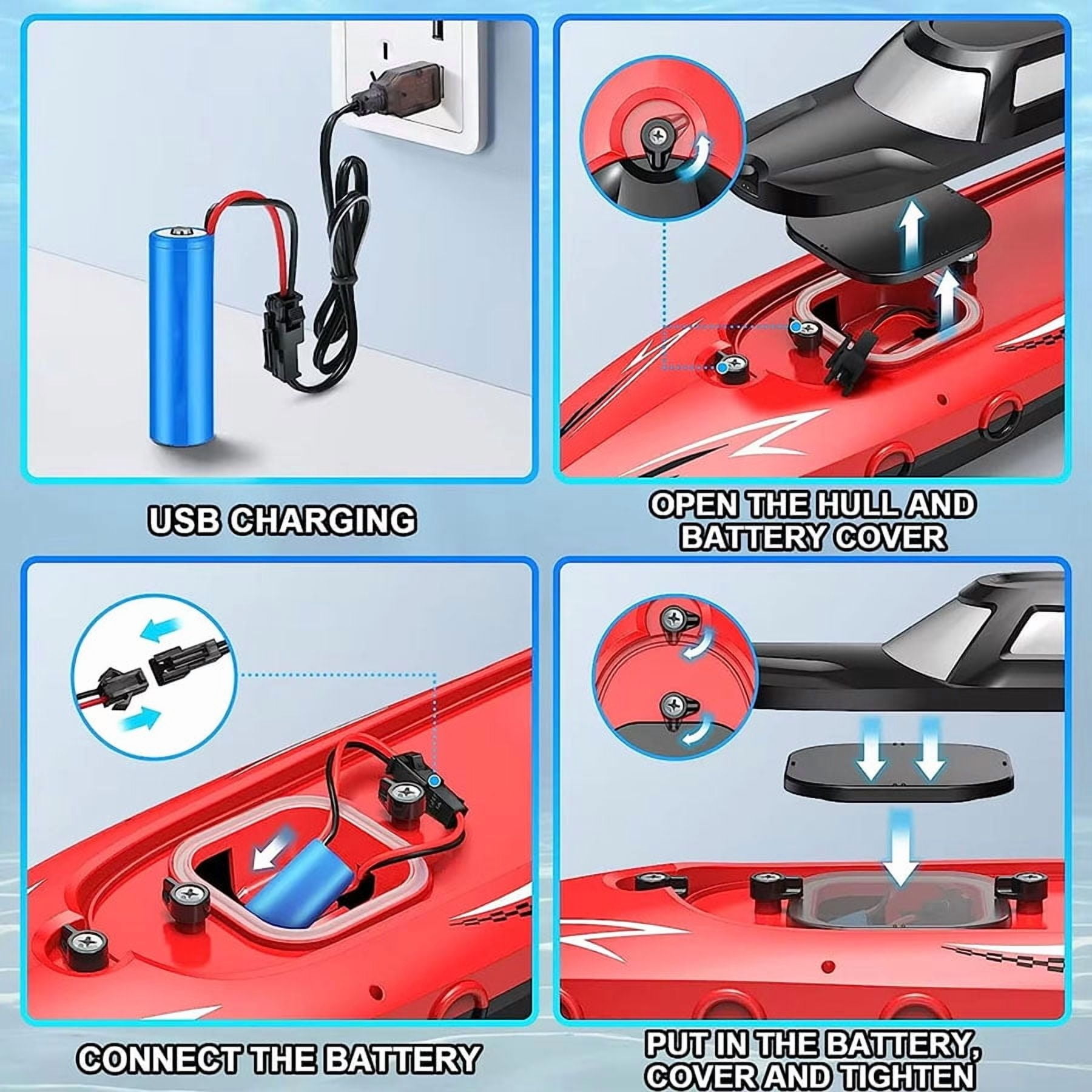 RC Boat - Remote Control Boat for Adults & Kids,12+KMH RC Boat for Pools/Lakes/River/Water with 2 Rechargeable Batteries
