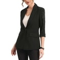 thumbnail image 4 of MODA NOVA Juniors 3/4 Sleeves Cardigan Notched Lapel Suit Blazer Formal Jacket, 4 of 5