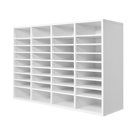 Literature Organizer 36 Compartments, White Wood Mail Sorter, Adjustable Shelves for Office, Home, School - File, Document, Paper Storage