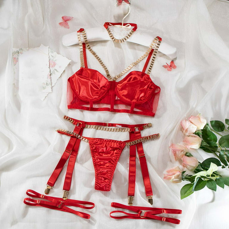 REORIAFEE Sexy Women Lingerie Bridal Babydoll Lingerie Wedding Cocktail  Party Underwear Bra Panties Underclothes Underpants Lingerie Role Play Set  Red