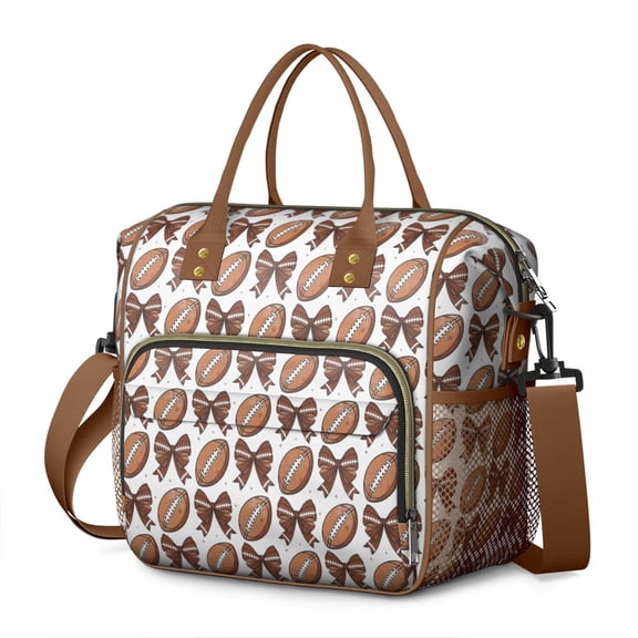 Brown Footballs and Bows Pattern Womens Lunch Box for Work,Insulated Large Lunch Bag for Tween and Teen,Loncheras Para Mujer,Leakproof Adult Lunch Bag for Work,Beach,Travel,Picnic,Camping