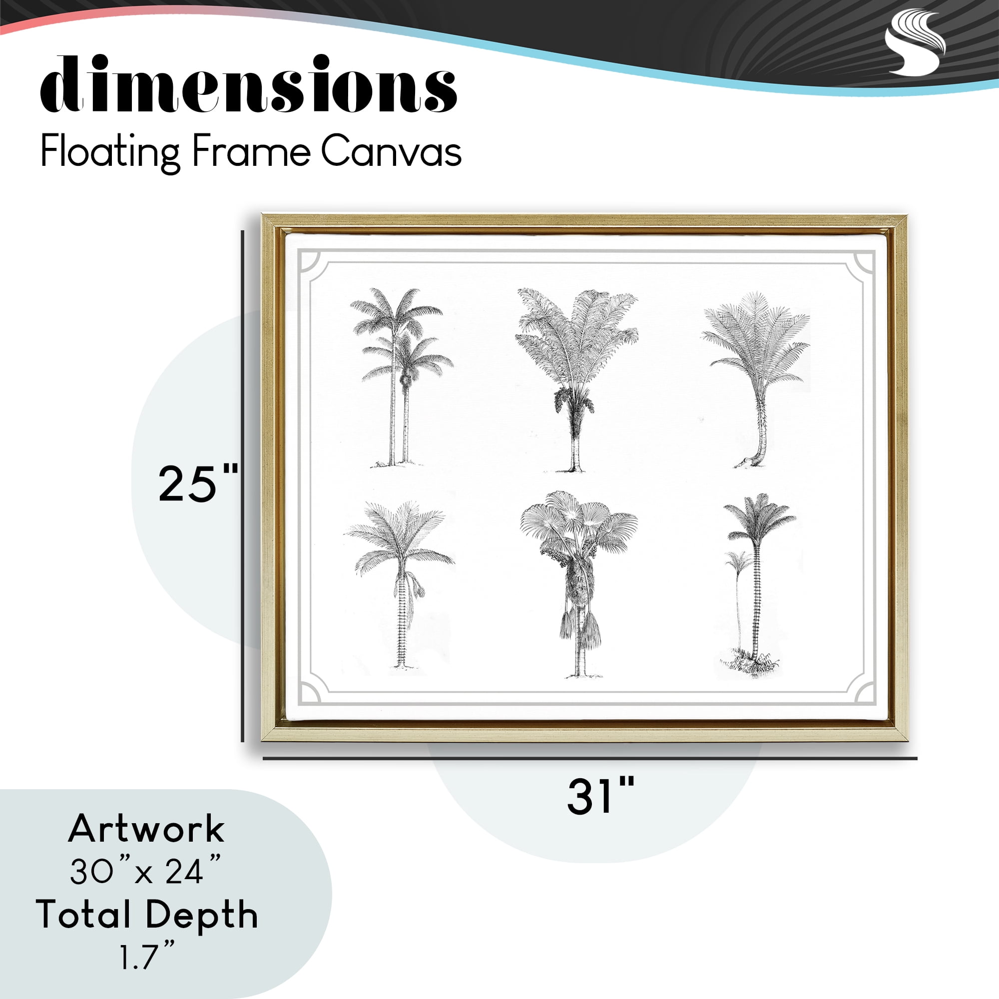 Various Palm Tree Types Vintage Gold Framed Floater Canvas Wall Art, design by Lettered and Lined