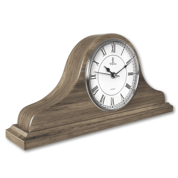Mantel Clock Battery Operated - Grey Ash Wooden Farmhouse Mantle Clock for Living Room Decor Above Fireplace, Office, Shelf & Home Décor Gift 15x7.5 - Silent Wood Mantel Clock for Living Room Table