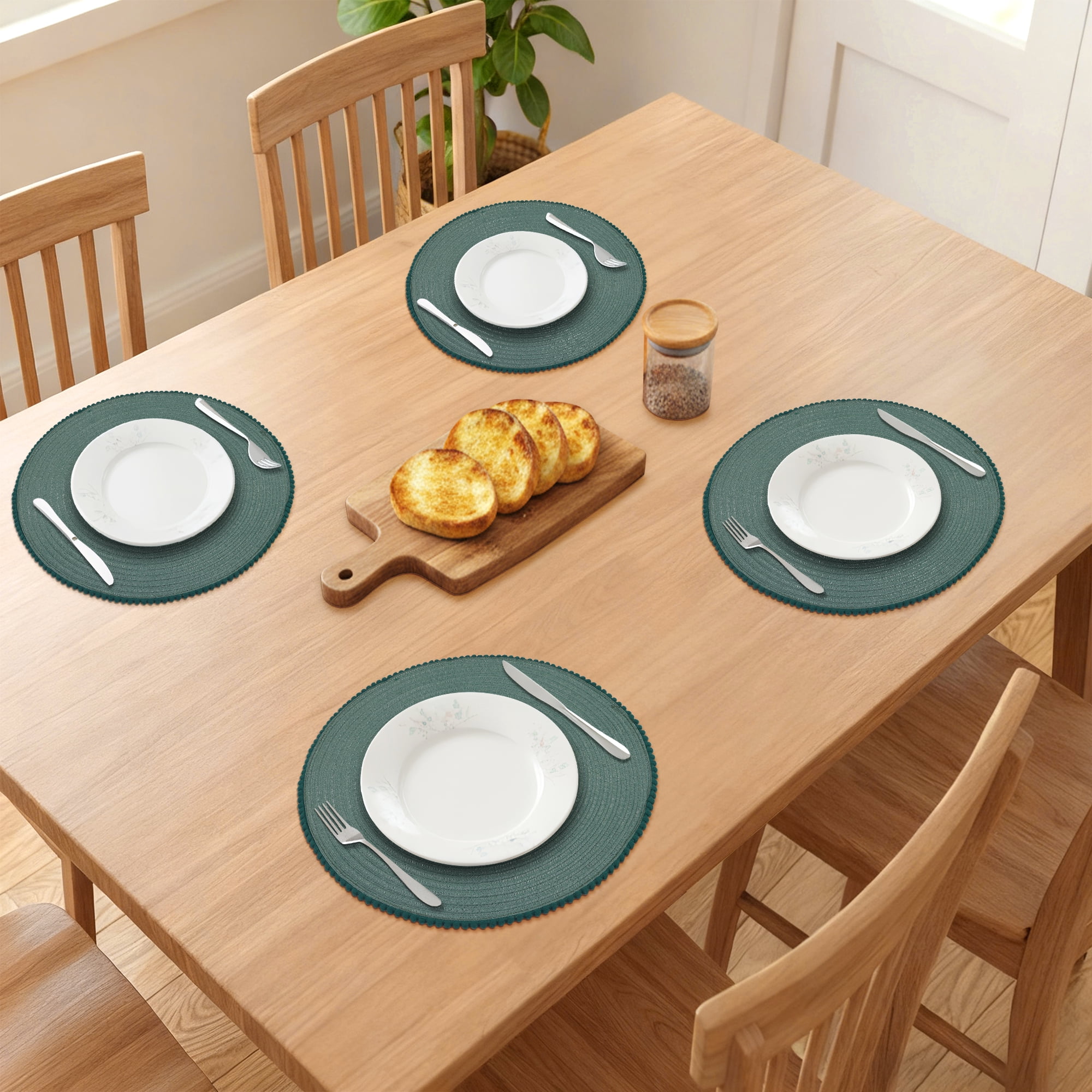Unique Bargains Rustic Round Placemats 6Pcs Woven Placemats Green 15x15inch
