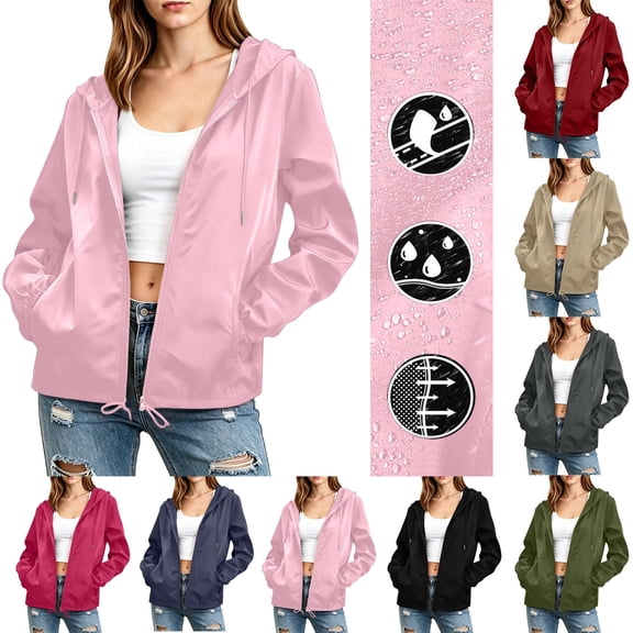 Women's Hooded Rain Coat Women's Lightweight Packable Waterproof Hooded Rain Jacket, Breathable Windbreaker for Hiking Cycling Travel