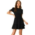 thumbnail image 1 of INSPIRE CHIC Robe Courte Trapèze d'Été Douce Texturée à Volants pour Femme Noire G, 1 of 5