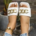 thumbnail image 4 of Ytobaz Slide Sandals for women Chain Accent Leather Slides Square Toe Flat Sandals Office Vacation Travel Walking Daily Casual Summer Footwear, 4 of 9
