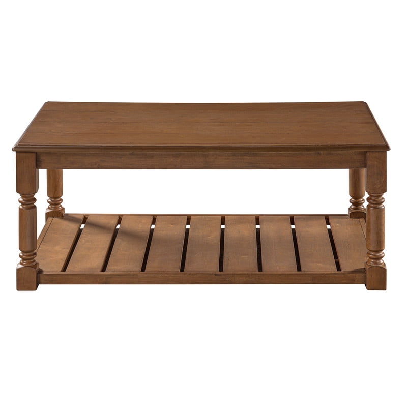 Vintage Rectangular Center Coffee Table with Sculptural Spindle Solid Wood Legs, 2-Tier Traditional Wooden Cocktail End Table