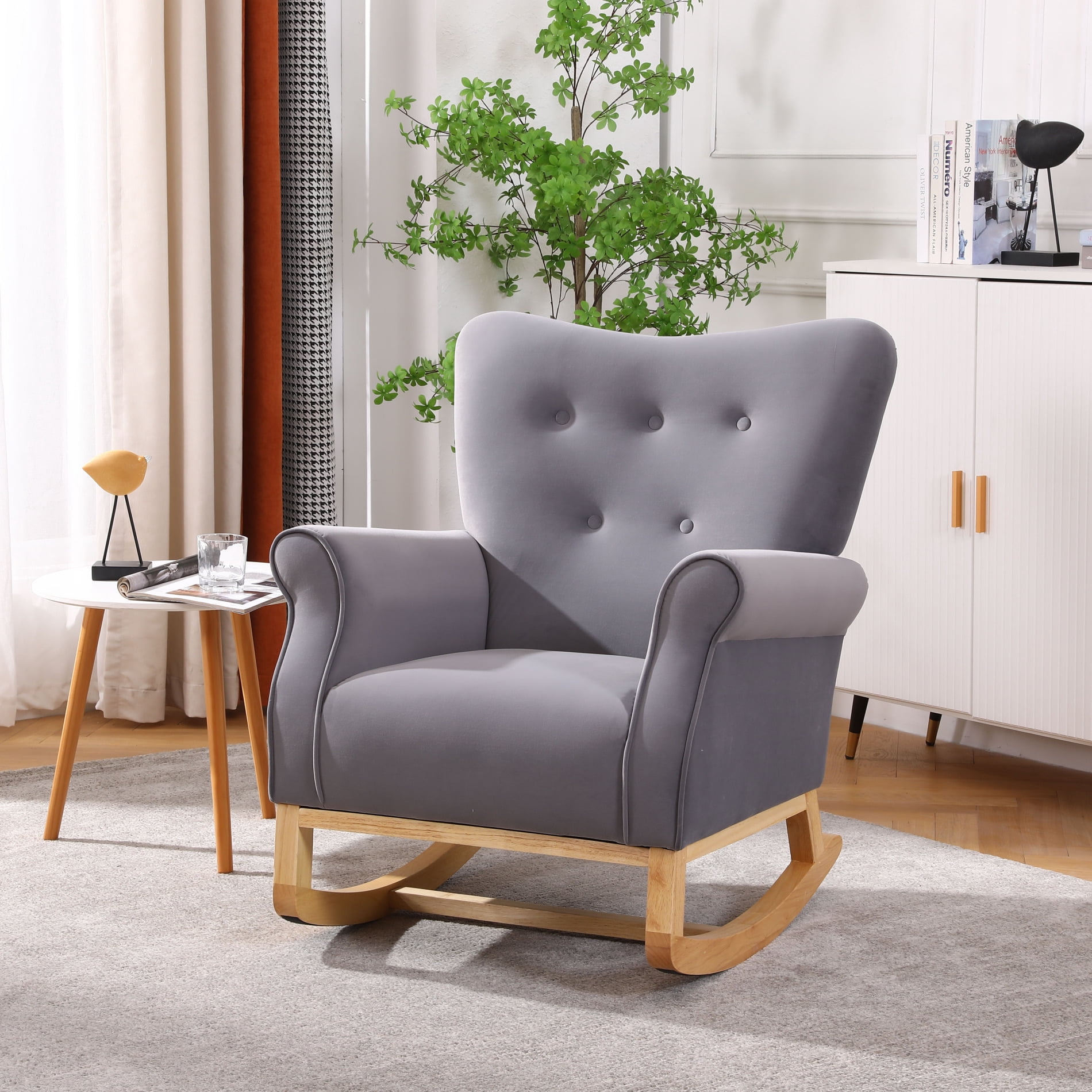 Rocking Chair, Modern Velvet Upholstered Accent Rocker Chair with