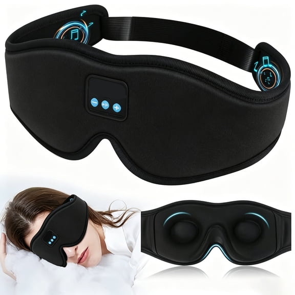 GJX Sleep Mask with Bluetooth Headphones Wireless 5.4, 3D Sleep Headphones for Side Sleepers Blackout Eye Mask with Hd Stereo Speakers Mic for Travel Sleeping Meditation Gift (Black)