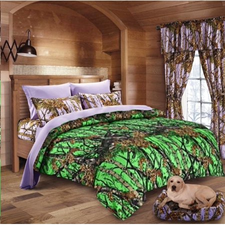 Bio Green Camo Comforter and Lavender Camo Sheet Set [Color: Purple /,Size: Cal King