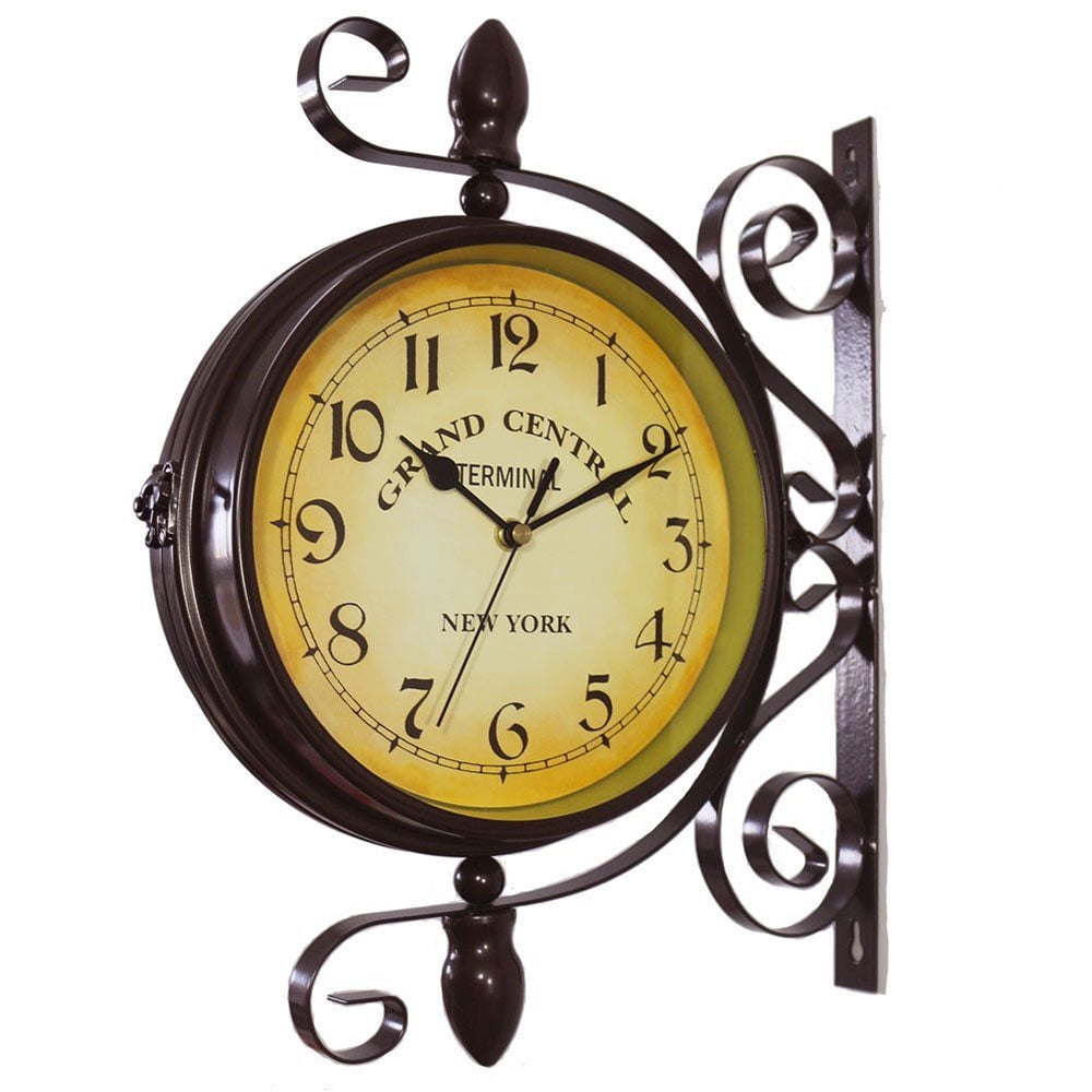FANCY Retro Black Wall Clock Double Sided Wall Clock For Living Room