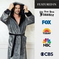 thumbnail image 4 of Lotus Linen Plush Hooded Robe for Men - Soft Fleece Bathrobe, Grey Black M/L, 4 of 9