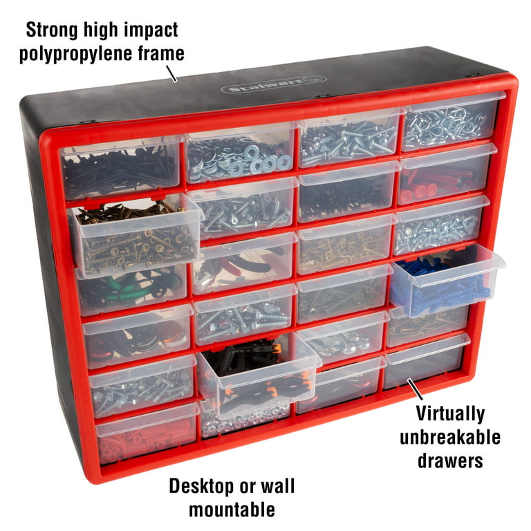 24 Drawer Storage Cabinet- Compartment Plastic Organizer- Desktop or Wall  Mount Container for Hardware Parts Crafts Beads & Tools by Stalwart 