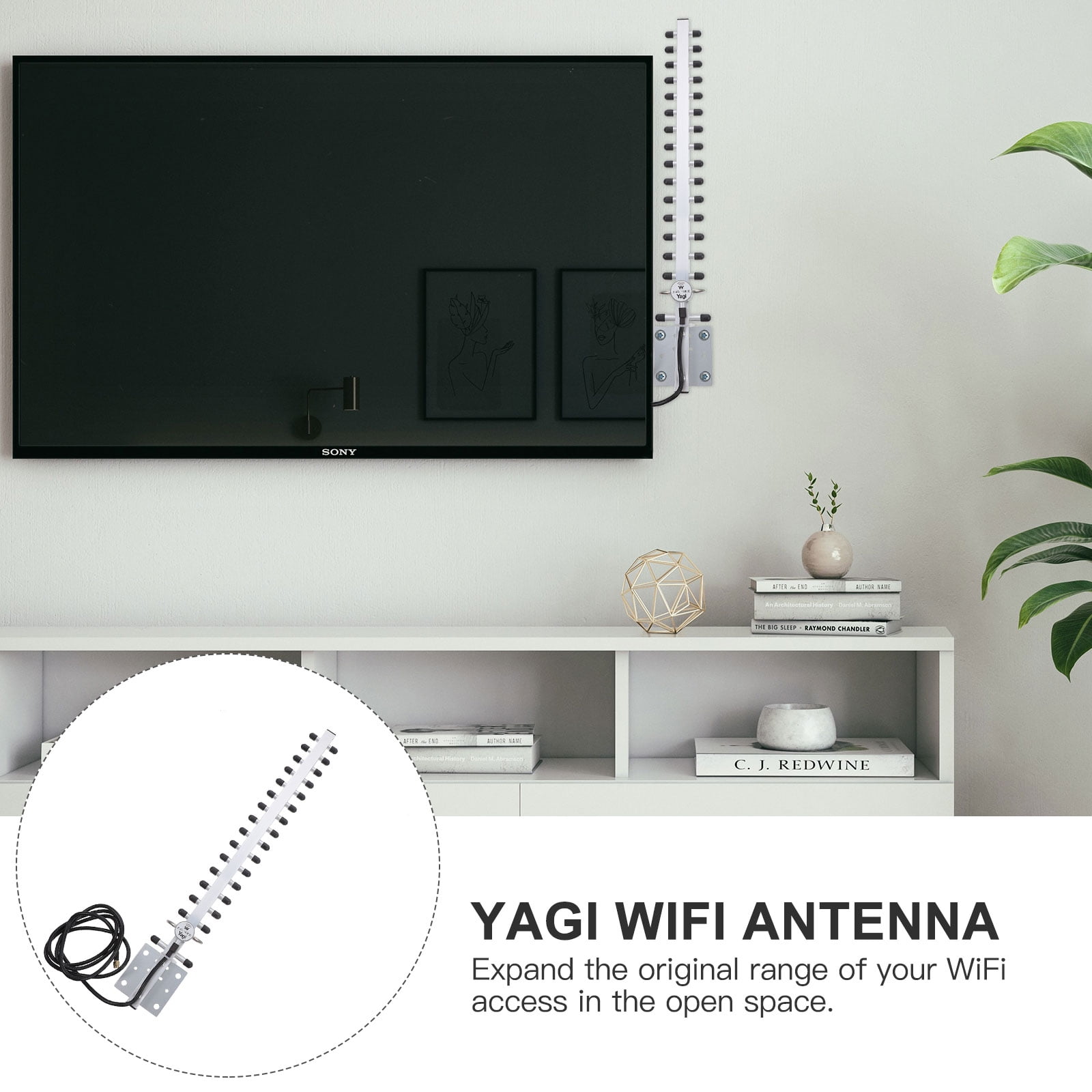 Tanom Yagi Wifi Antenna 2.4Ghz (15Dbi) Outdoor Directional Signal (H:30° V:25°) Long Distance Range (High-Gain Weatherproof) Wireless Network (Pole Mount) N-Female Pigtail Connector Tupavco Tp512