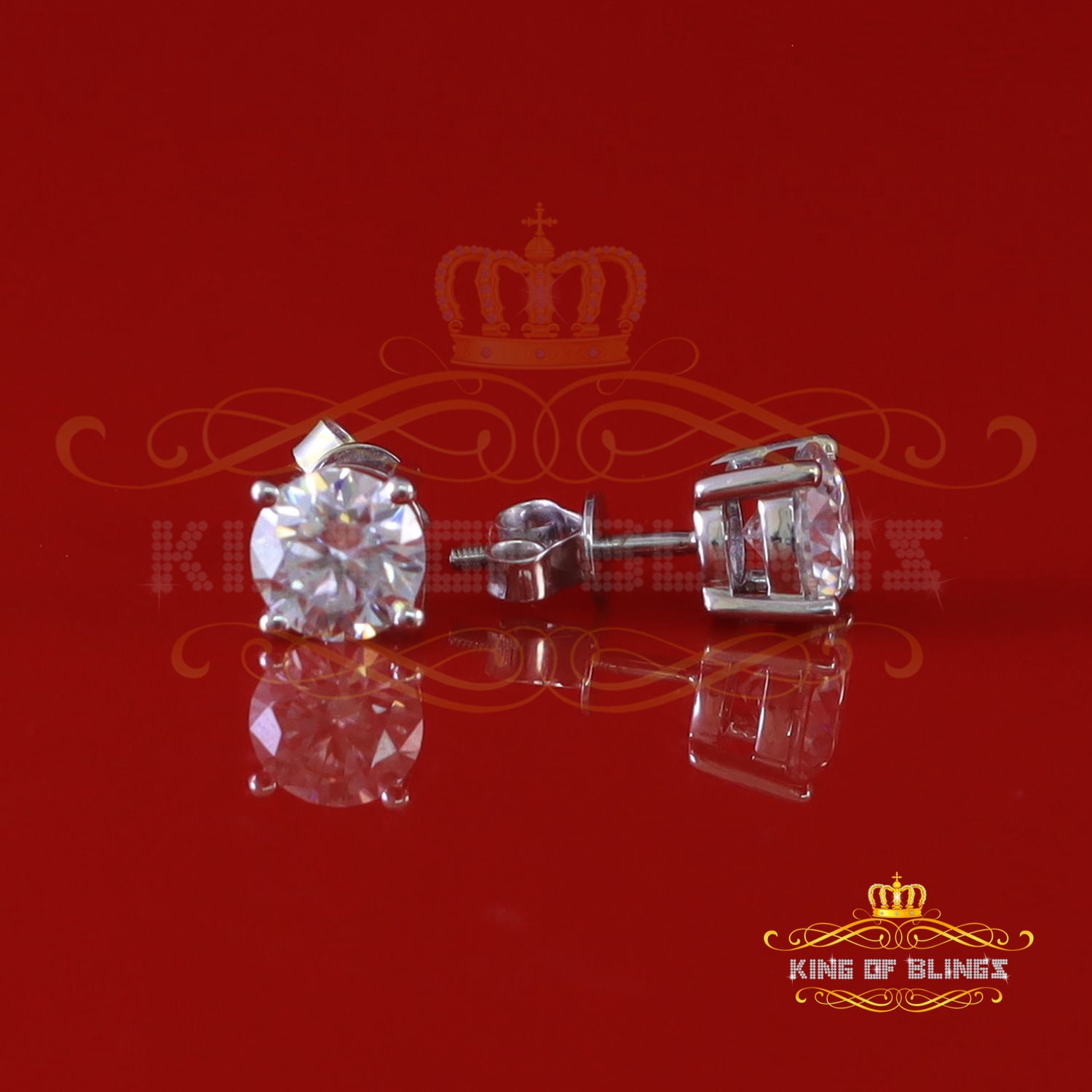10k Real White Gold with 3.00ct Round VVS 'D' Color Moissanite Stud Earrings