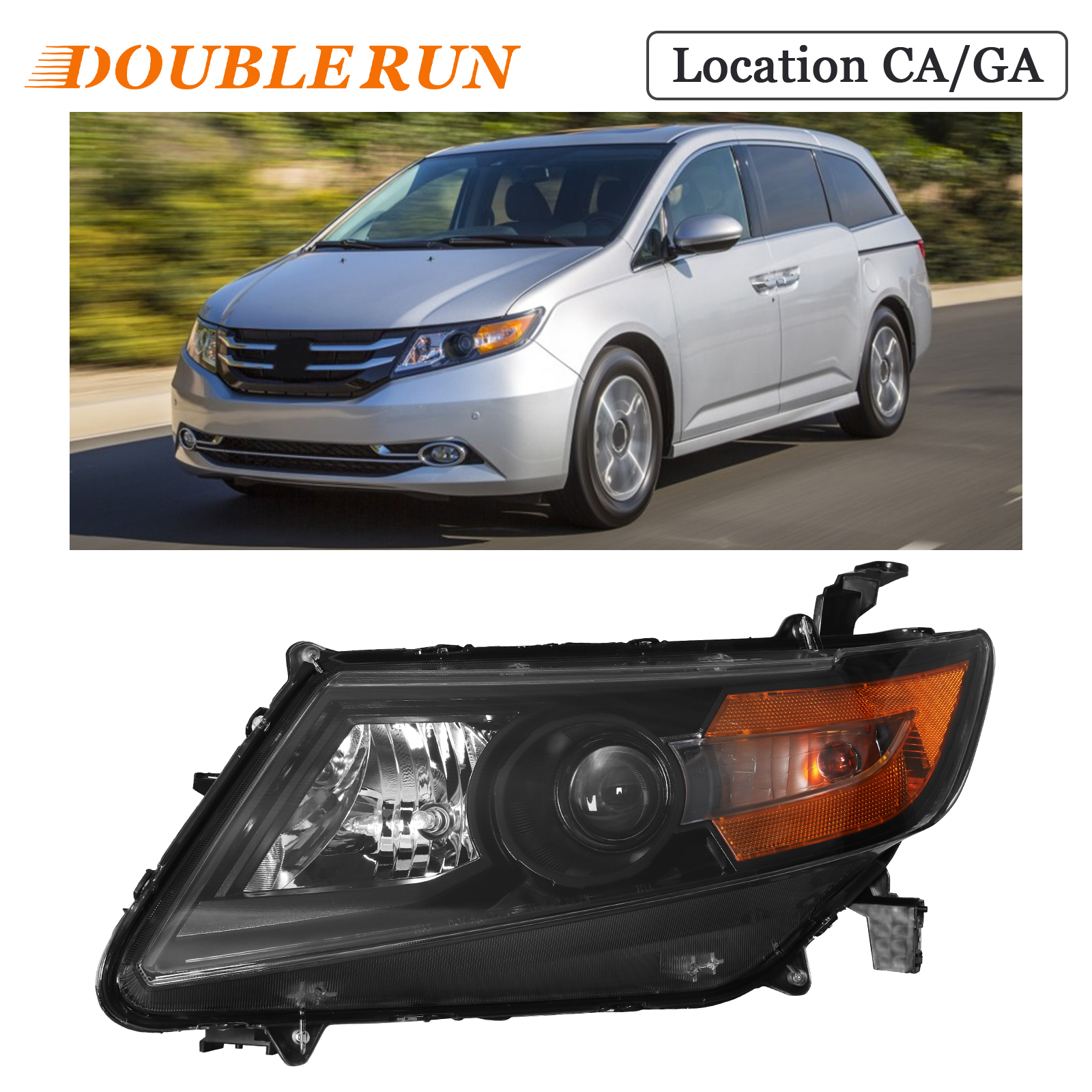 HOUGEET Full Black Headlight Assembly Fit for 2011-2017 Honda Odyssey, Headlamp Right – Direct Replacement Headlights Headlamps for Odyssey(Black,Passenger Side)