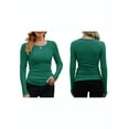 thumbnail image 2 of Womens Ribbed Long Sleeve Crewneck Casual Slim Basic Shirts Fitted Knit Tops Dark Green XL, 2 of 6