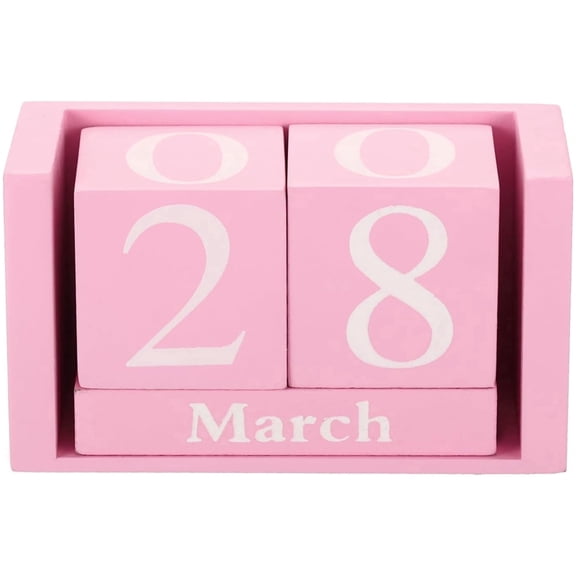Topboutique Perpetual Desk Calendar Wooden Block Calendar Date Month Display Blocks Farmhouse Desk Accessories for Home Office Decor (1 Pack Pink)