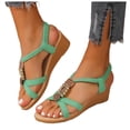 thumbnail image 3 of AOMPMSDX Womens Sandals Ladies Summer Retro Bohemian Style Beaded Milled Velvet Open Toe Beach Outwear Plus Size Sandals Green Spring Summer Shoes 40, 3 of 9