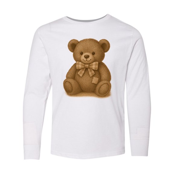 Inktastic Vintage Teddy Bear with Patch Long Sleeve Youth T-Shirt
