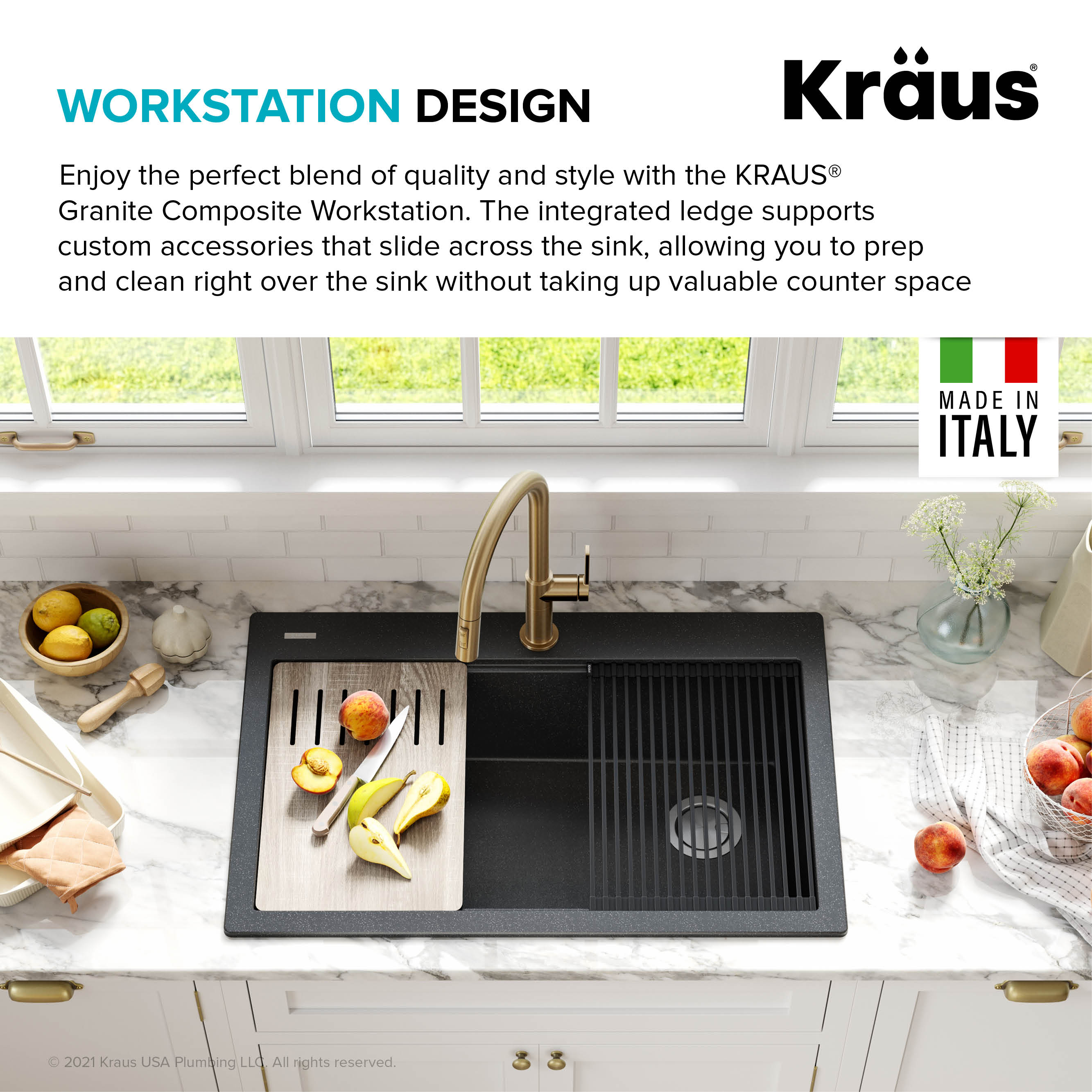 Kraus Bellucci Workstation 33 inch Drop-In Granite Composite Single Bowl Kitchen Sink in Metallic Black with Accessories - image 4 of 14