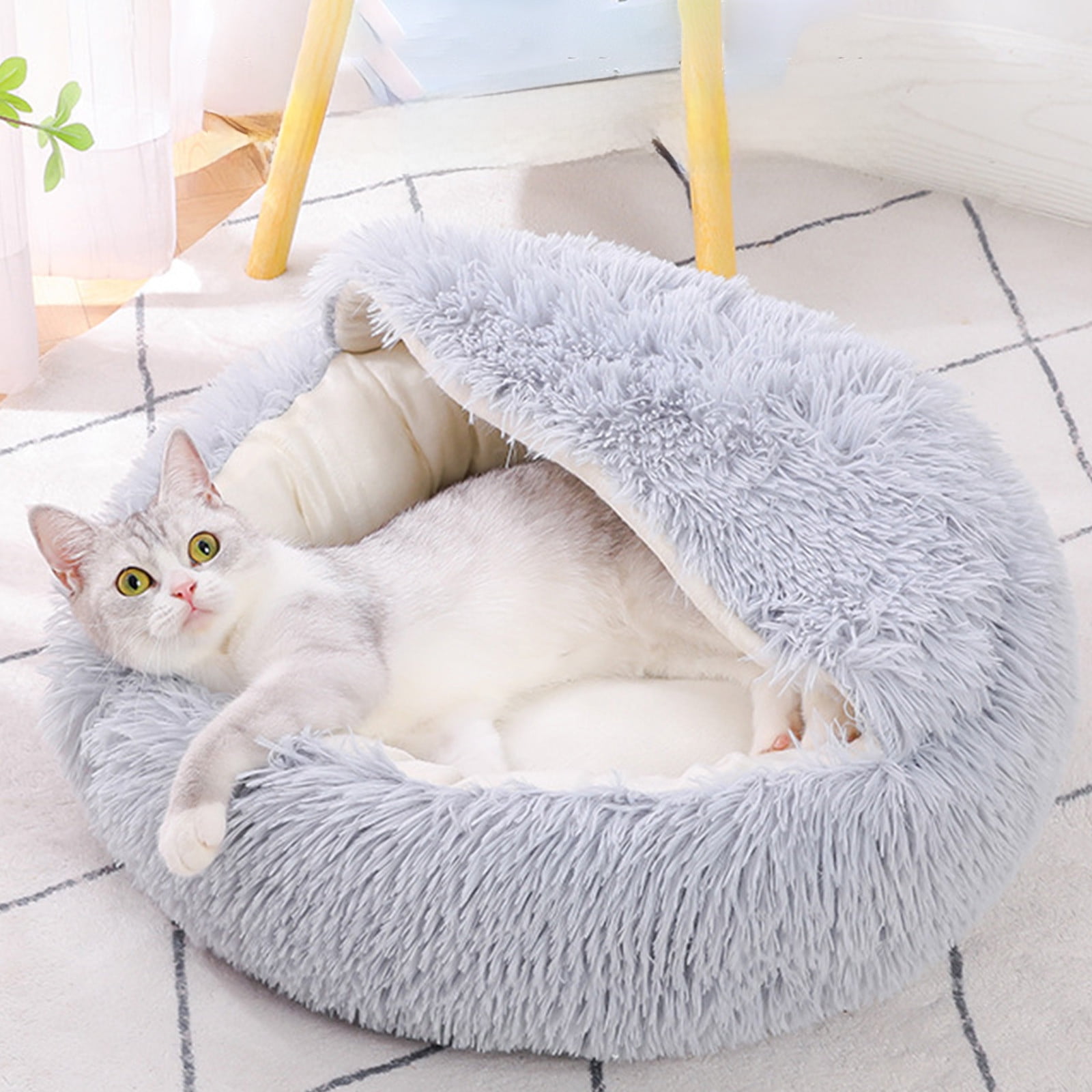 Cat Bed for Indoor Cats, Medium Large Cats Cave Bed, Machine Washable Slip Resistant Bottom, Ultra Soft Plush Cushion, Clearance