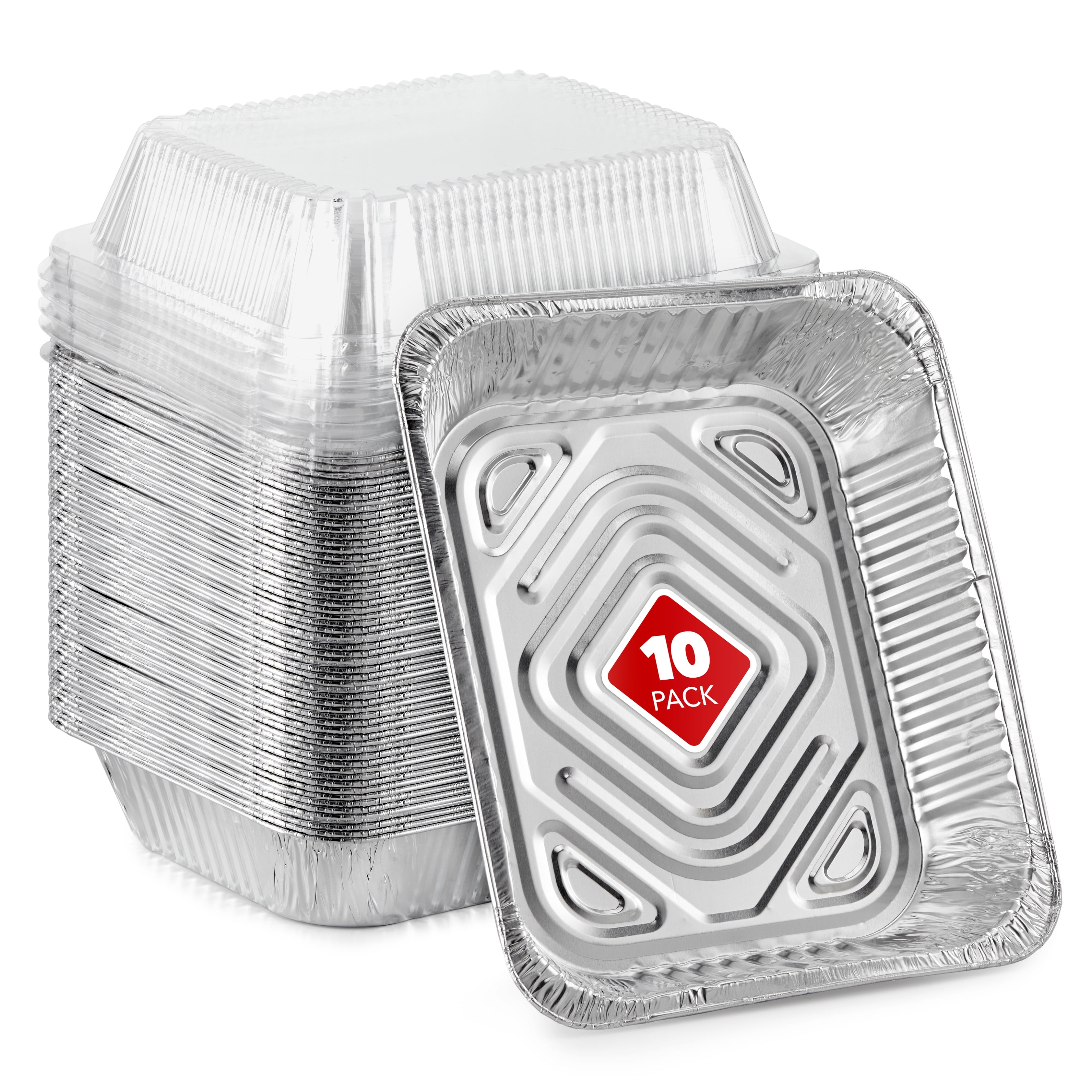 Stock Your Home 9x13 Heavy Duty Aluminum Baking Pan with Lid, 12.5"x10.25"x2.5", Silver, 10 Pack