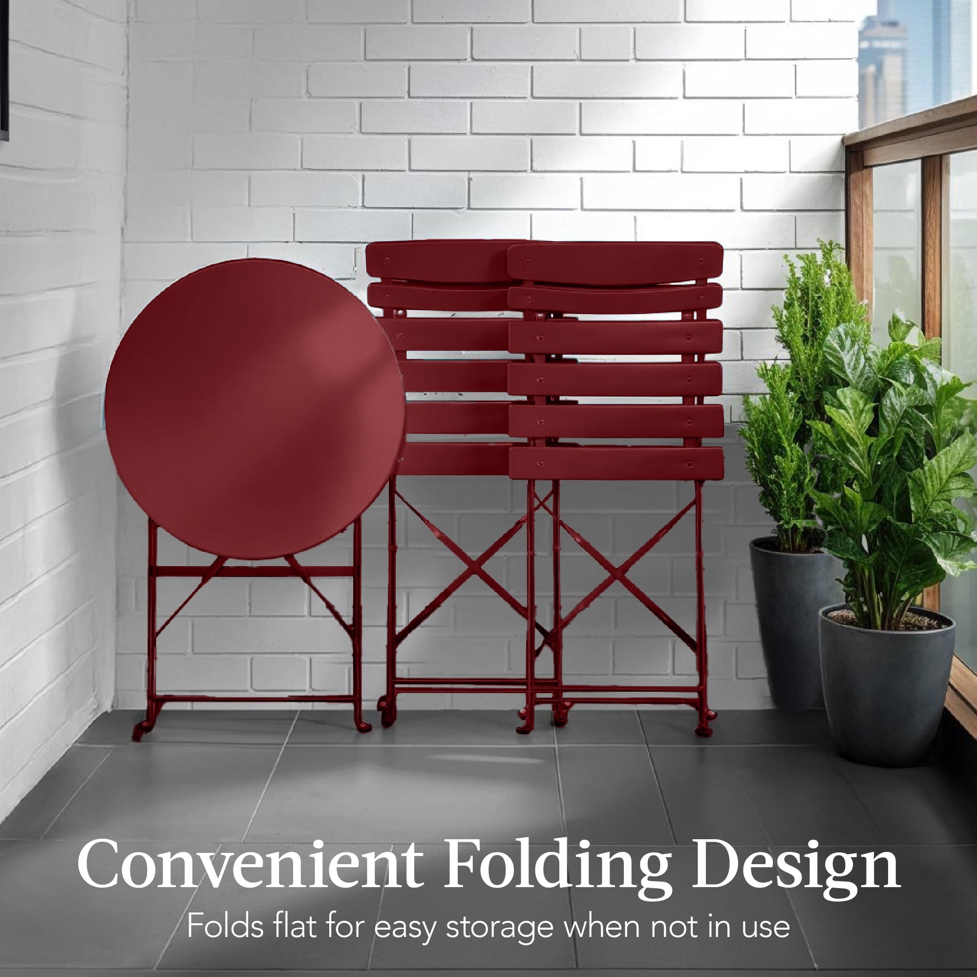Best Choice Products 3-Piece Small Bistro Set, Folding Patio Furniture Set of 2 Chairs and Table - Burgundy