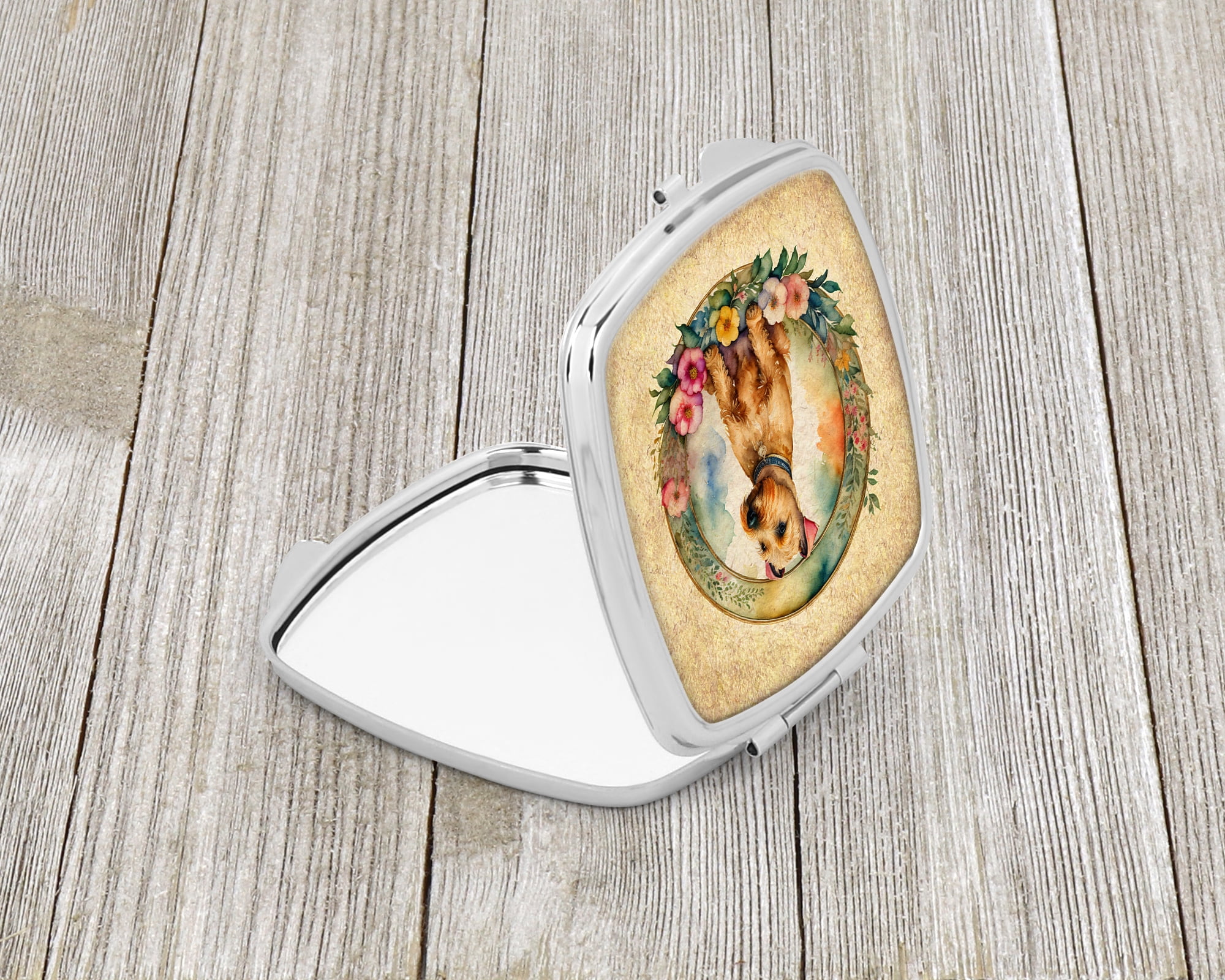 Lakeland Terrier and Flowers Compact Mirror 2.75 in x 3 in