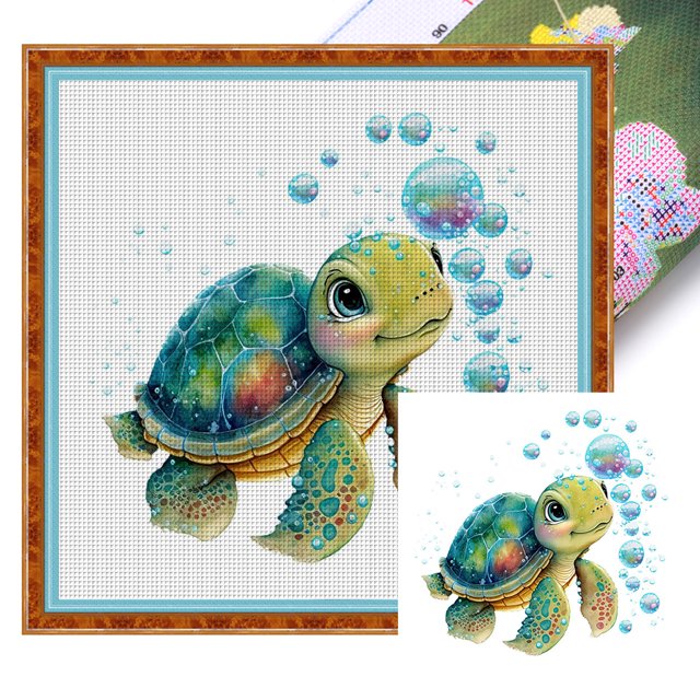 Hilo de bordar, kit completo de punto de cruz de tortuga impresa de algodón ecológico de 18 quilates (D92)