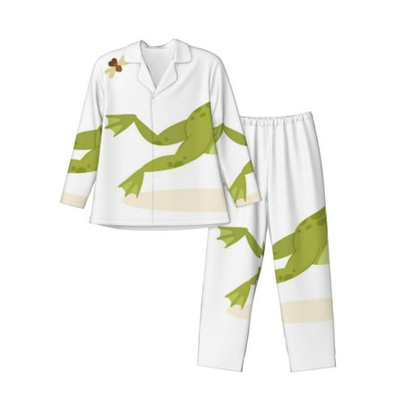 Wukai Hunting Frog Men s Long-Sleeve Pajama Set - Comfortable Sleepwear with Button-Down Shirt and Pants-Small