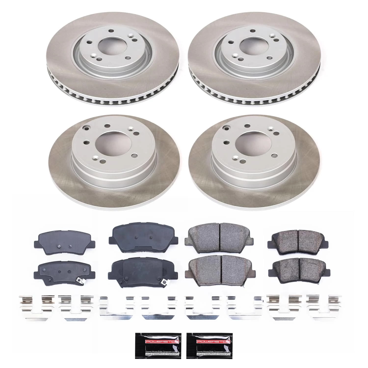 PowerStop Front and Rear Semi-Coated Rotor and Low-Dust Ceramic Brake Pad Kit SC6765