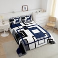 thumbnail image 2 of Navy Blue Square Comforter Set For Teen Queen Lack White Grey Geometric Quilt Comforter Geometry Striped Bedding Set Men,Abstract Line Grids Bed Set Insert Modern Bedroom Decor 3 Pcs, 2 of 6
