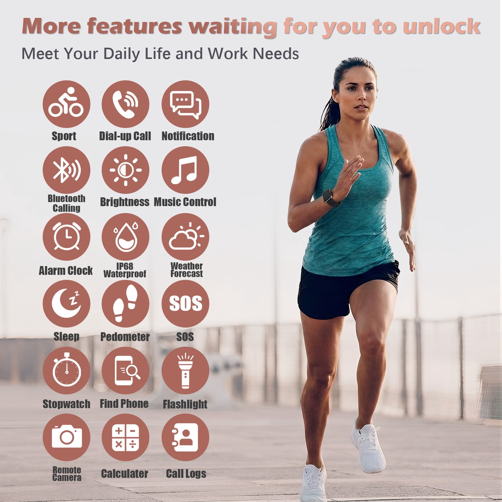 SANPTENT Smart Watch Compatible with Android and iPhone, 1.83" HD Touchscreen, Answer/Make Calls/100+ Sports Modes/Message Reminder, IP68 Waterproof, Pink