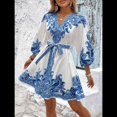 thumbnail image 4 of Vestido Mini Informal con Cuello en V, Estampado Floral, Mangas Farol y Botones para Mujer. Azul L, 4 of 7