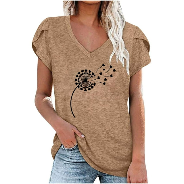 Birdeem Mode Femmes Été Col en V Manches Courtes T-Shirt Imprimé Décontracté Blouse