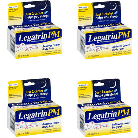 4 Pack Legatrin PM Caplets Advanced Formula Pain Reliever with Sleep Aid 50