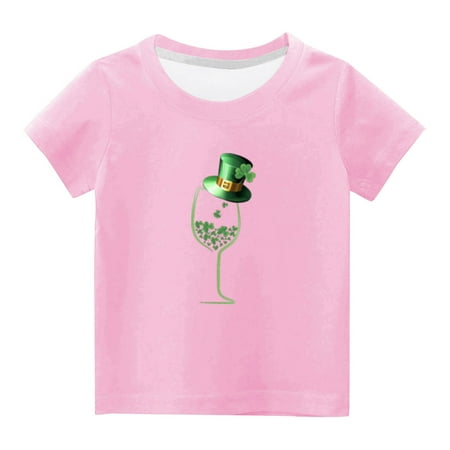 Toddler Kids Boys Girls Fashion Cute Round Neck Print Short Sleeve Top Deals Chrismas Gifts Pink