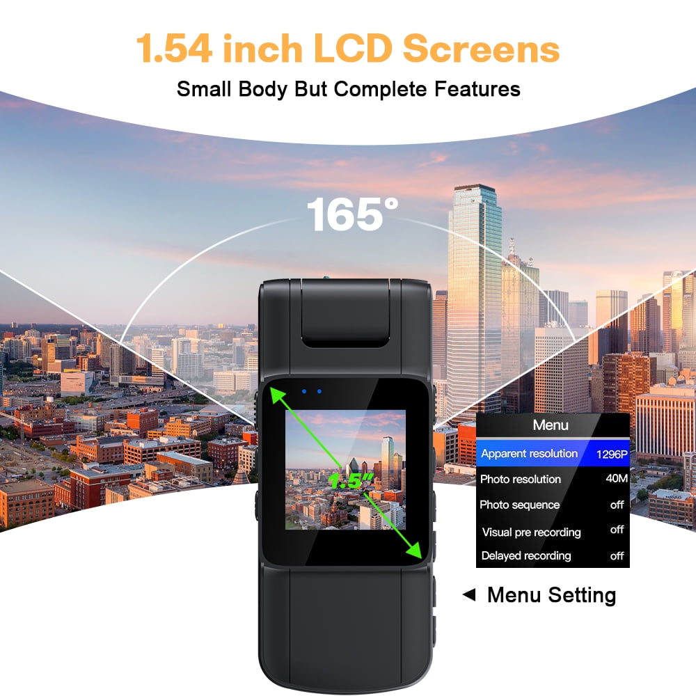 RONY 128GB 180° Rotate Mini Body Camera - 1080p Wearable Camcorder with Night Vision - Long Battery Life Audio Video Camera for Daily Records