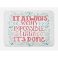 thumbnail image 1 of Quote Bath Mat, Hand Drawn Swirls and Curls It Seems Impossible Until It's Done, Non-Slip Plush Mat Bathroom Kitchen Laundry Room Decor, 29.5 X 17.5 Inches, Tan Dark Coral and Pale Blue, Ambesonne, 1 of 2