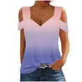 thumbnail image 1 of Plebaso Cold Shoulder Womens Gradient Tops V Neck Short Sleeve Blouses Loose Basic Tees Summer Casual Shirts, 1 of 5