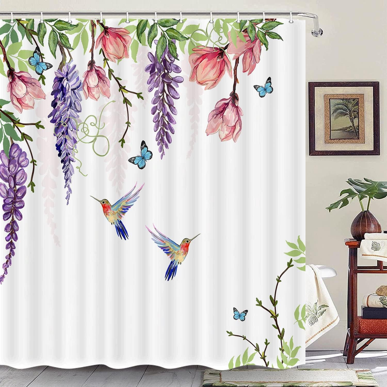 SPXUBZ Spring Floral Fabric Shower Curtain, Tropical Flowers