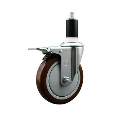 5 Inch Maroon Poly Swivel 1-3/8 Inch Expanding Stem Caster Total Lock Brake SCC