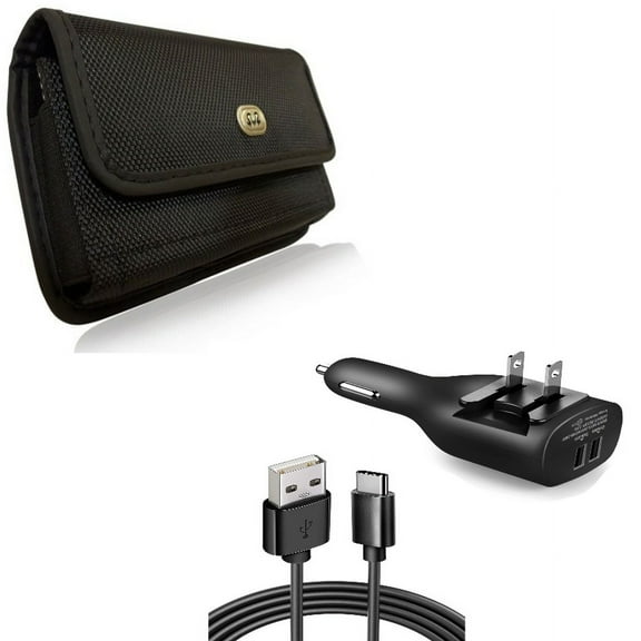 2-in-1 Car Home Charger & Case Belt Clip for iPhone 15 Pro Max - 6ft Long USB-C Cable TYPE-C Cord Travel Power Adapter Charging Wire and Rugged Holster Canvas Cover W2O for iPhone 15 Pro Max (6.7")