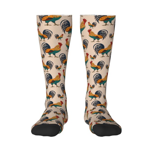 Fotbe Rooster Calcetas Divertidas Estampadas para Hombre y Mujer, Calcetas de Algodón hasta la Rodilla para Caminar, Correr, Enfermería y Embarazo